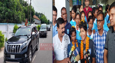 সৈয়দপুর বিমানবন্দরে সাফজয়ী ৩ নারী ফুটবলারকে সংবর্ধনা