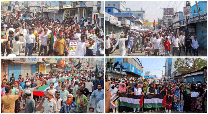 গাজায় ইসরায়েলি হামলার প্রতিবাদে সৈয়দপুরে বিক্ষোভ মিছিল-গণজমায়েত